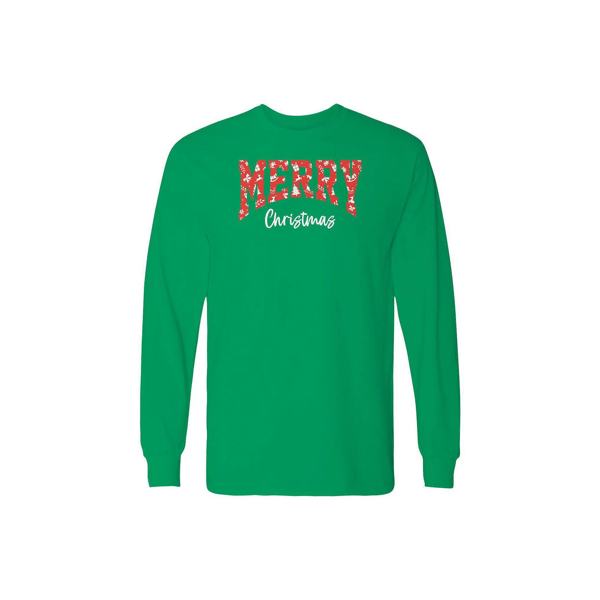 Men's Merry Christmas Texture Long Sleeve Graphic Tee, Size: Medium, Black Product Image