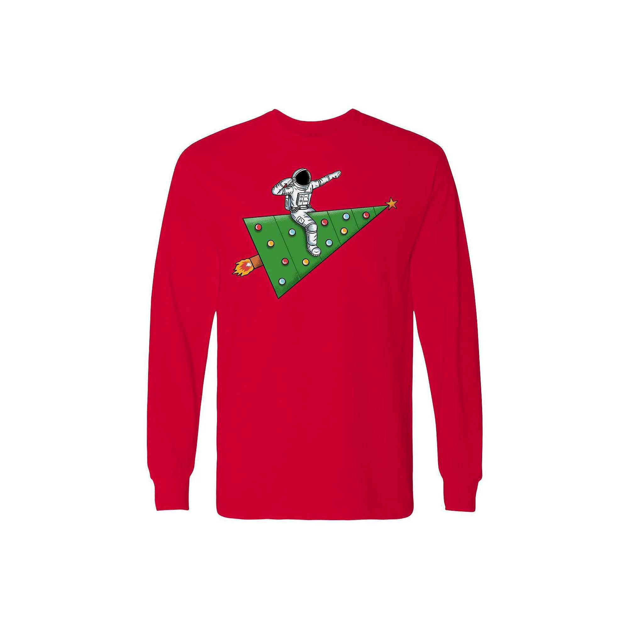 Men's Space Rocket Christmas Long Sleeve Graphic Tee, Size: Medium, Black Product Image