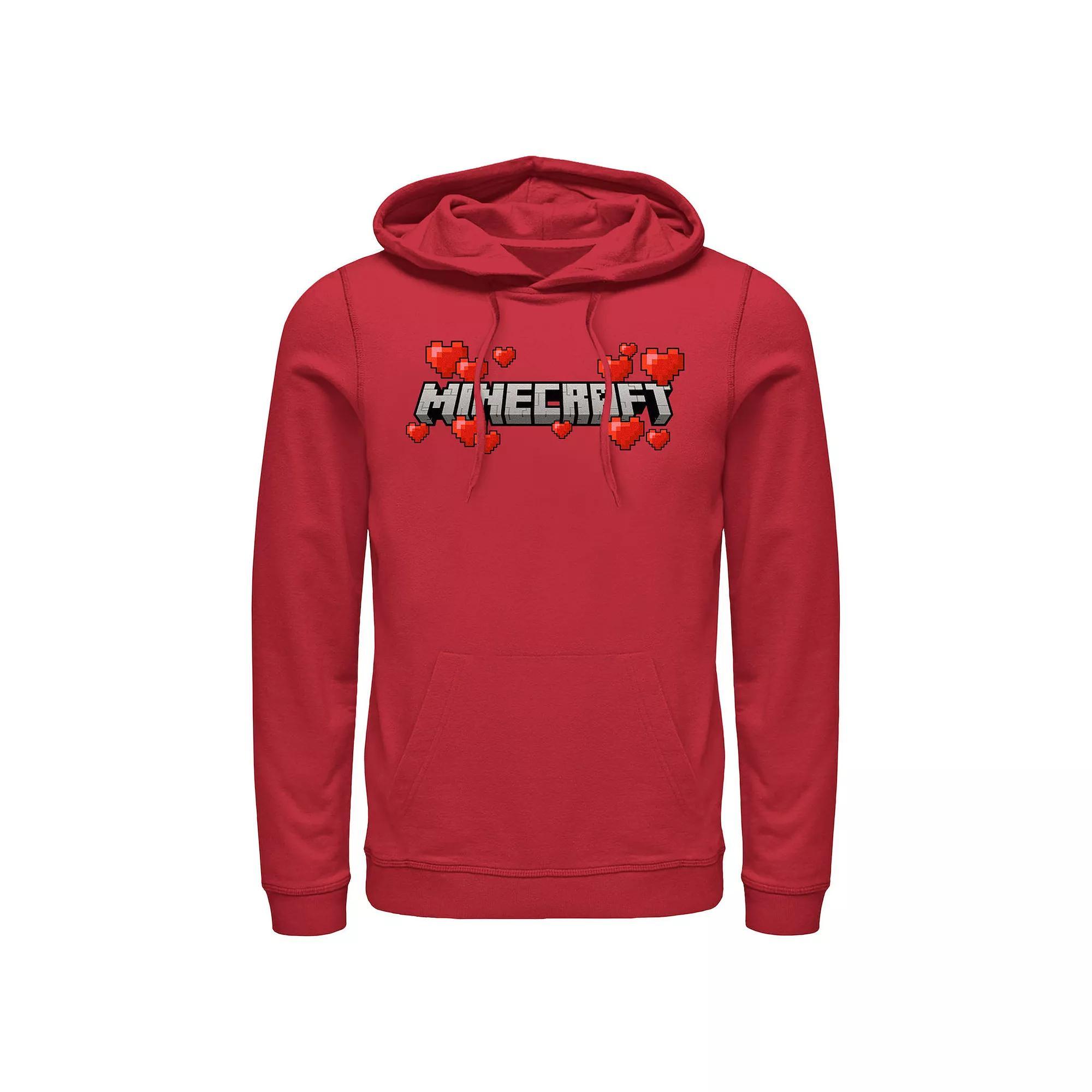 Men's Minecraft Title Hearts Logo Graphic Hoodie, Size: Large, Red Product Image