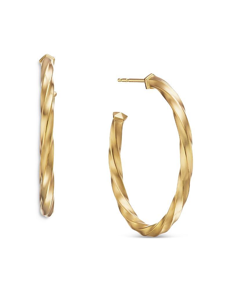 Womens Cable Edge Hoop Earrings In 18K Yellow Gold Product Image