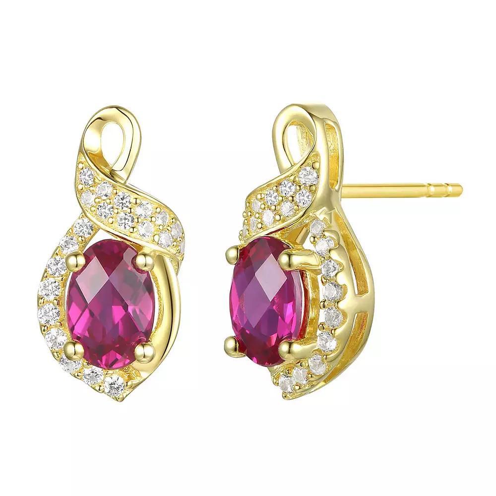 Flash-Plated 14k Gold Lab-Created Ruby Ribbon Stud Earrings, Women's, Gold Tone Product Image