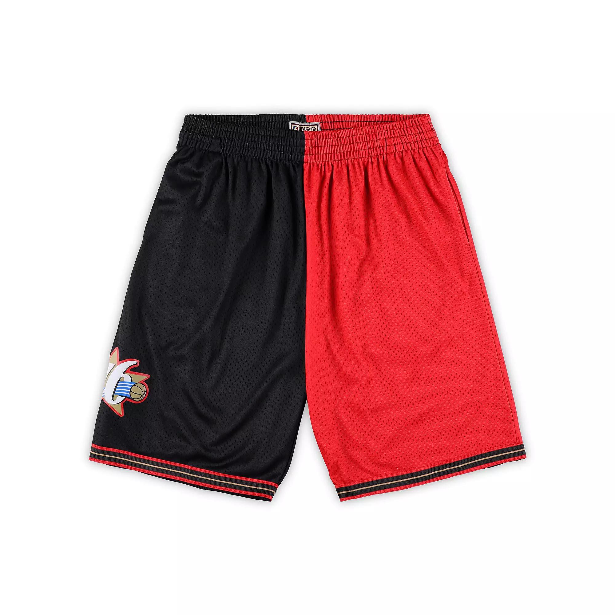 Men's Mitchell & Ness Black/Red Philadelphia 76ers Big & Tall Hardwood Classics Split Swingman Shorts, Size: 4XB, 76r Black Product Image