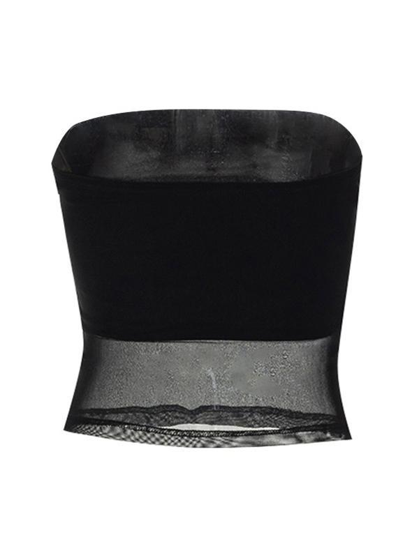 Black Paneled Mesh Bandeau Top Product Image
