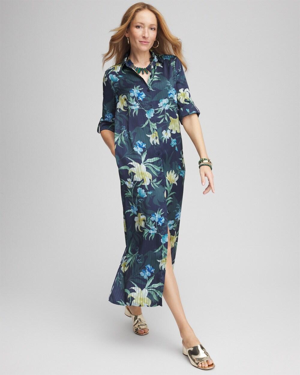 Satin Floral Maxi Shirtdress Product Image