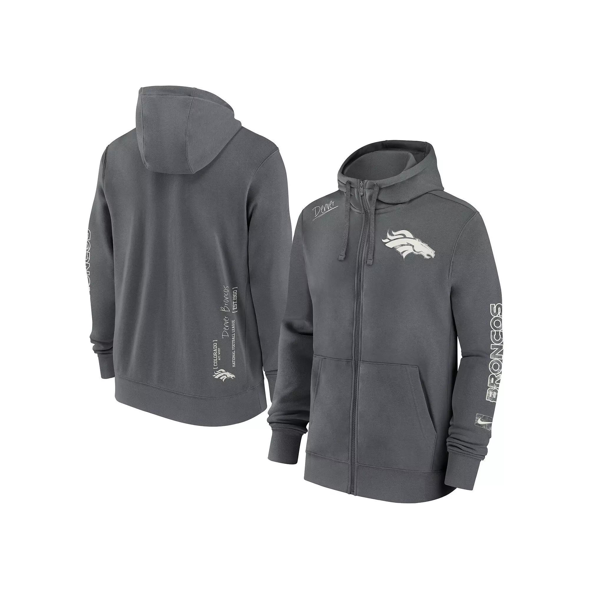 Men's Nike Gray Denver Broncos Statement Performance Full-Zip Hoodie Jacket, Size: Large, Grey Product Image