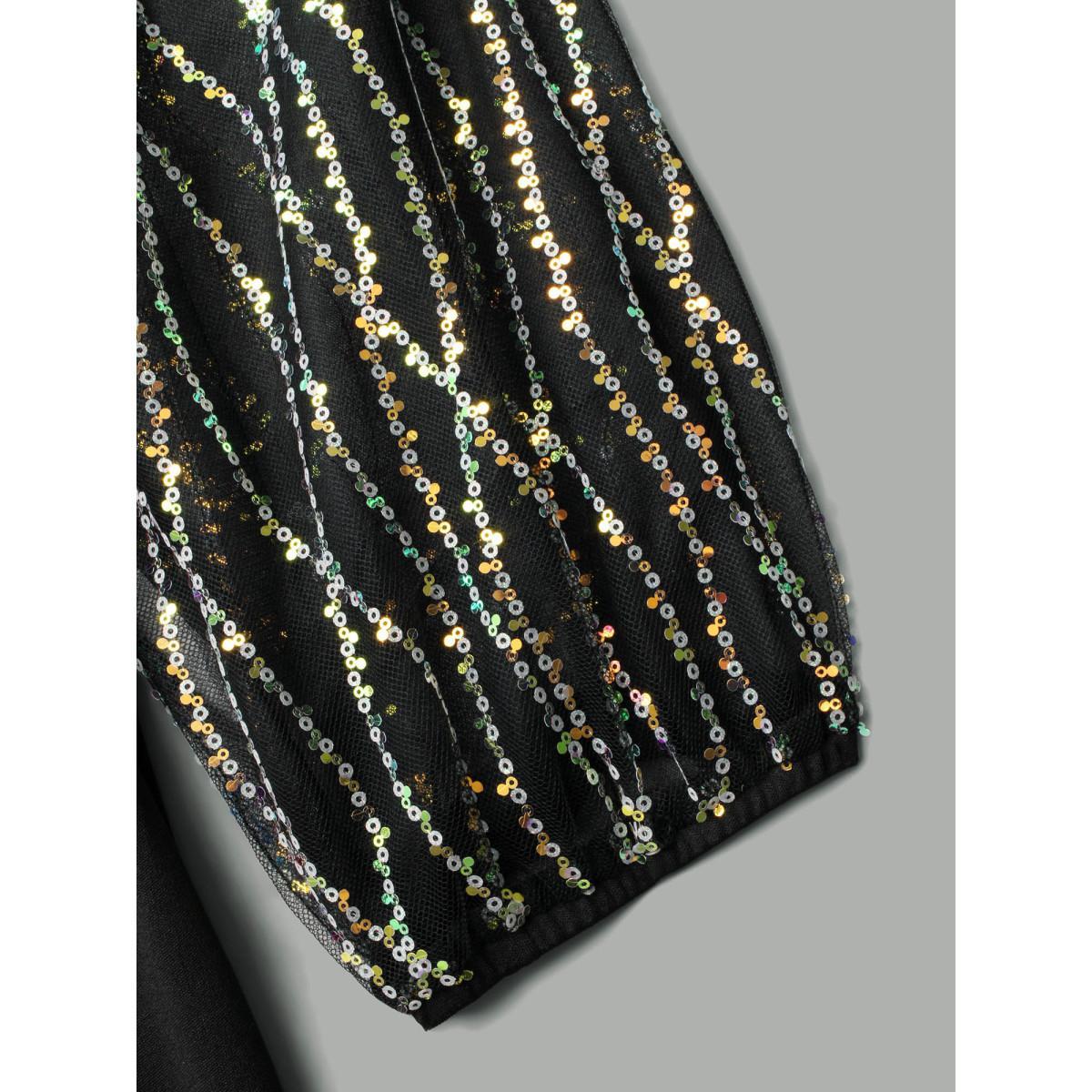 Plus Size Square Neck Patchwork Sequin Mesh Dress DarkGreen Women Cocktail Texture Party Curvy Bloomchic 10/M Product Image