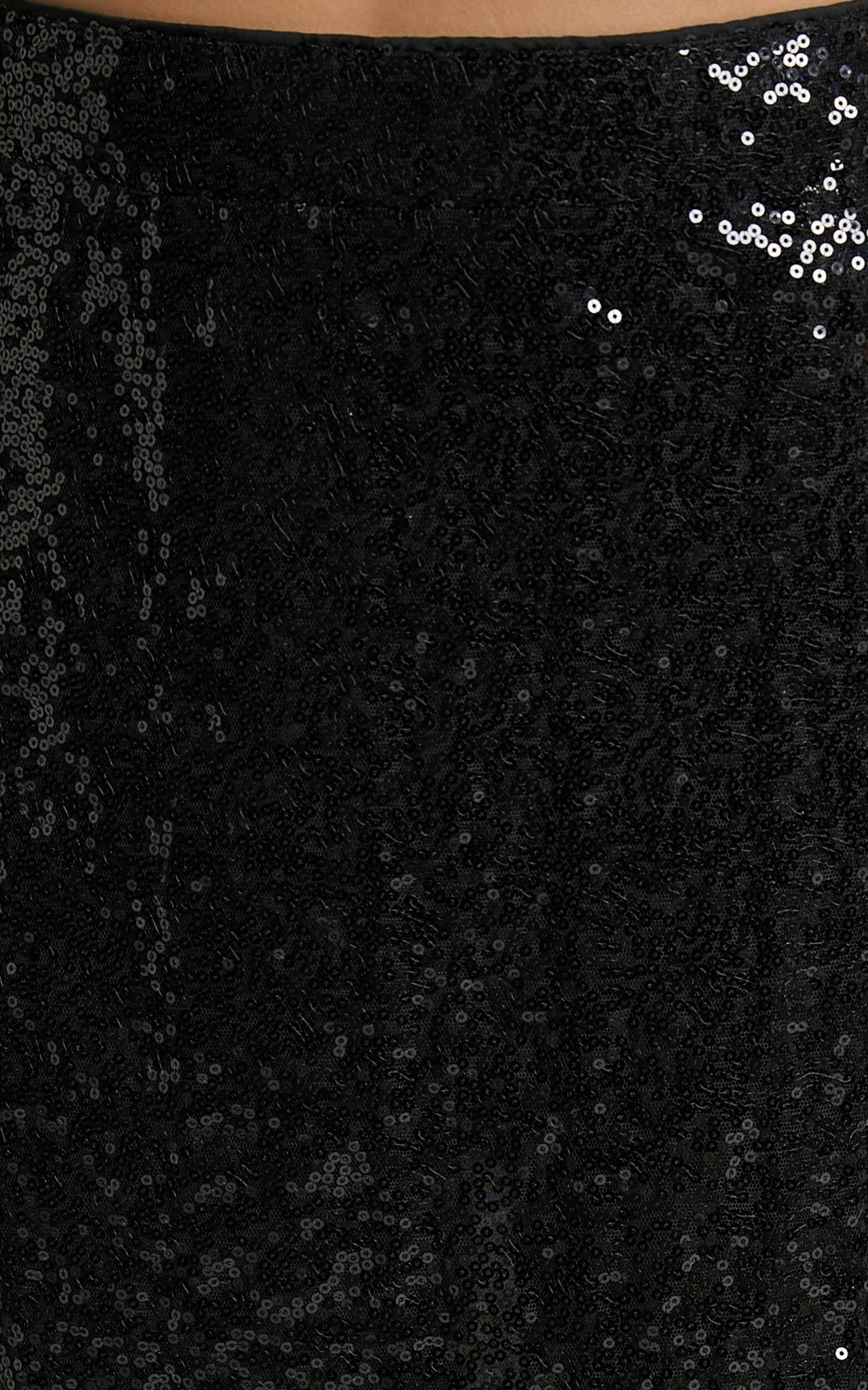 Elswyth Mini Skirt - Side Split Sequin Skirt in Black Sequin Product Image
