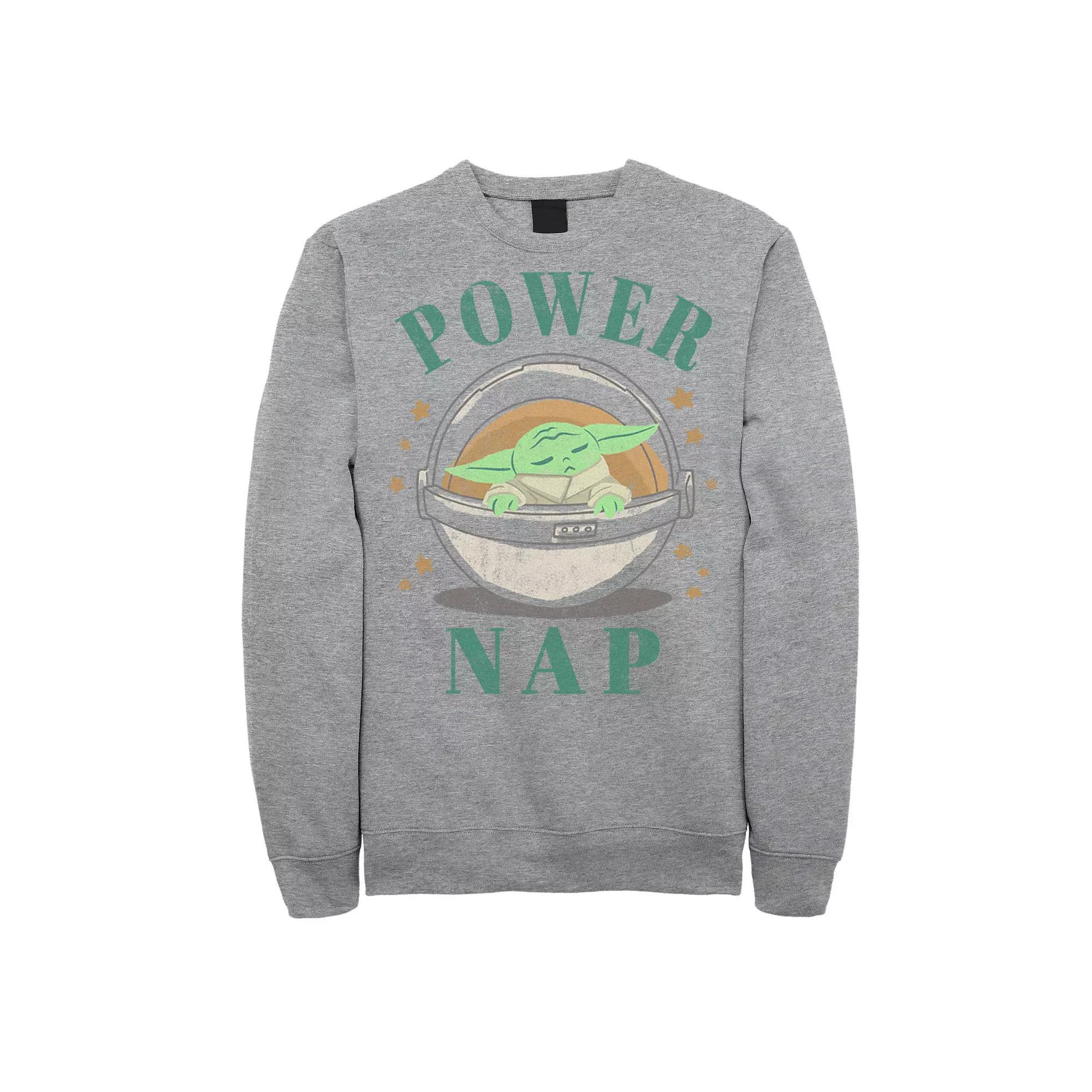 Men's Star Wars The Mandalorian The Child Aka Baby Yoda Power Nap Portrait Sweatshirt, Size: 3XL, Athletic Grey Product Image