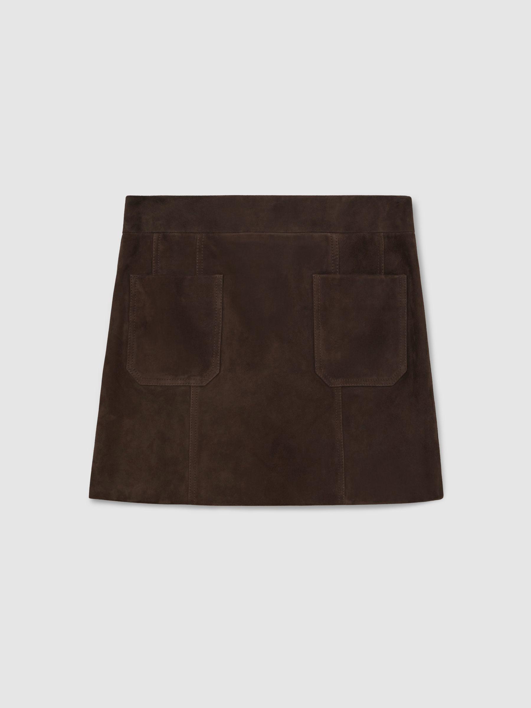 Mini Suede Patch Pocket Skirt in Chocolate Brown Product Image