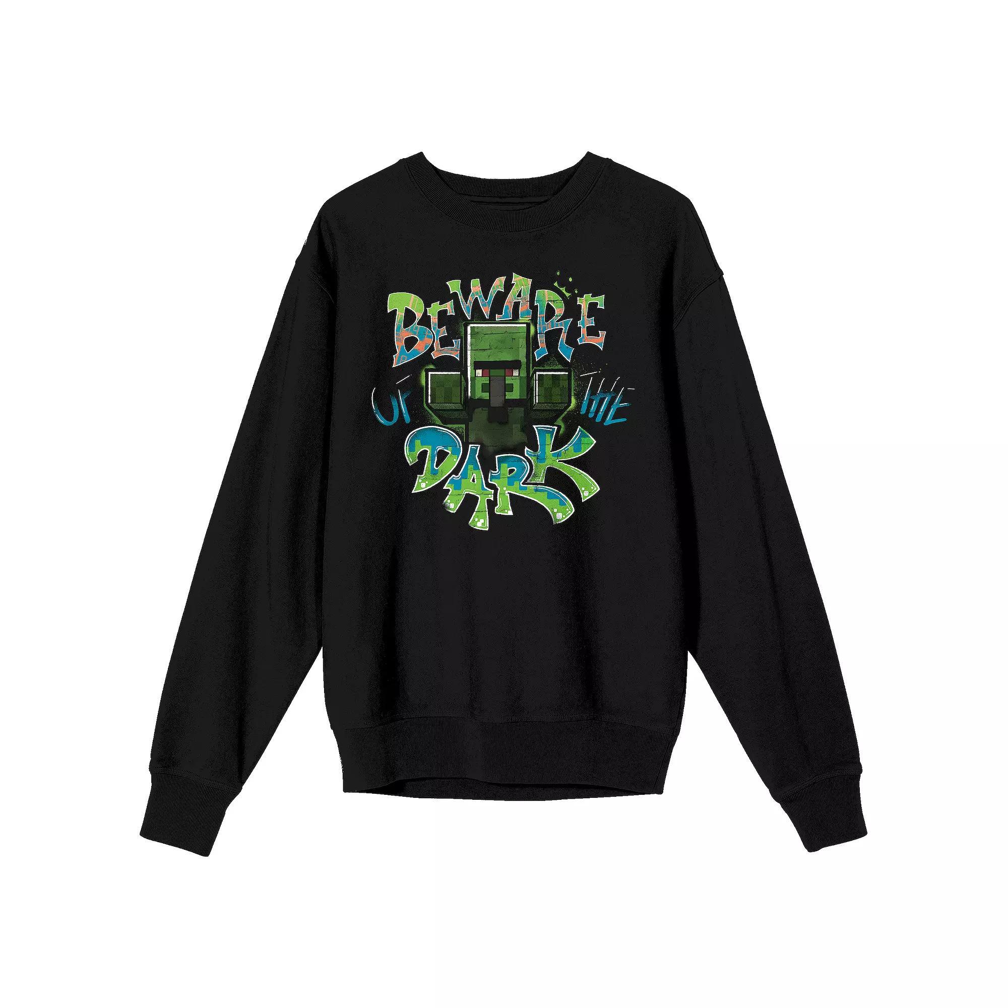 Men's Minecraft Beware Of The Dark Long Sleeve Graphic Pullover, Size: Medium, Black Product Image