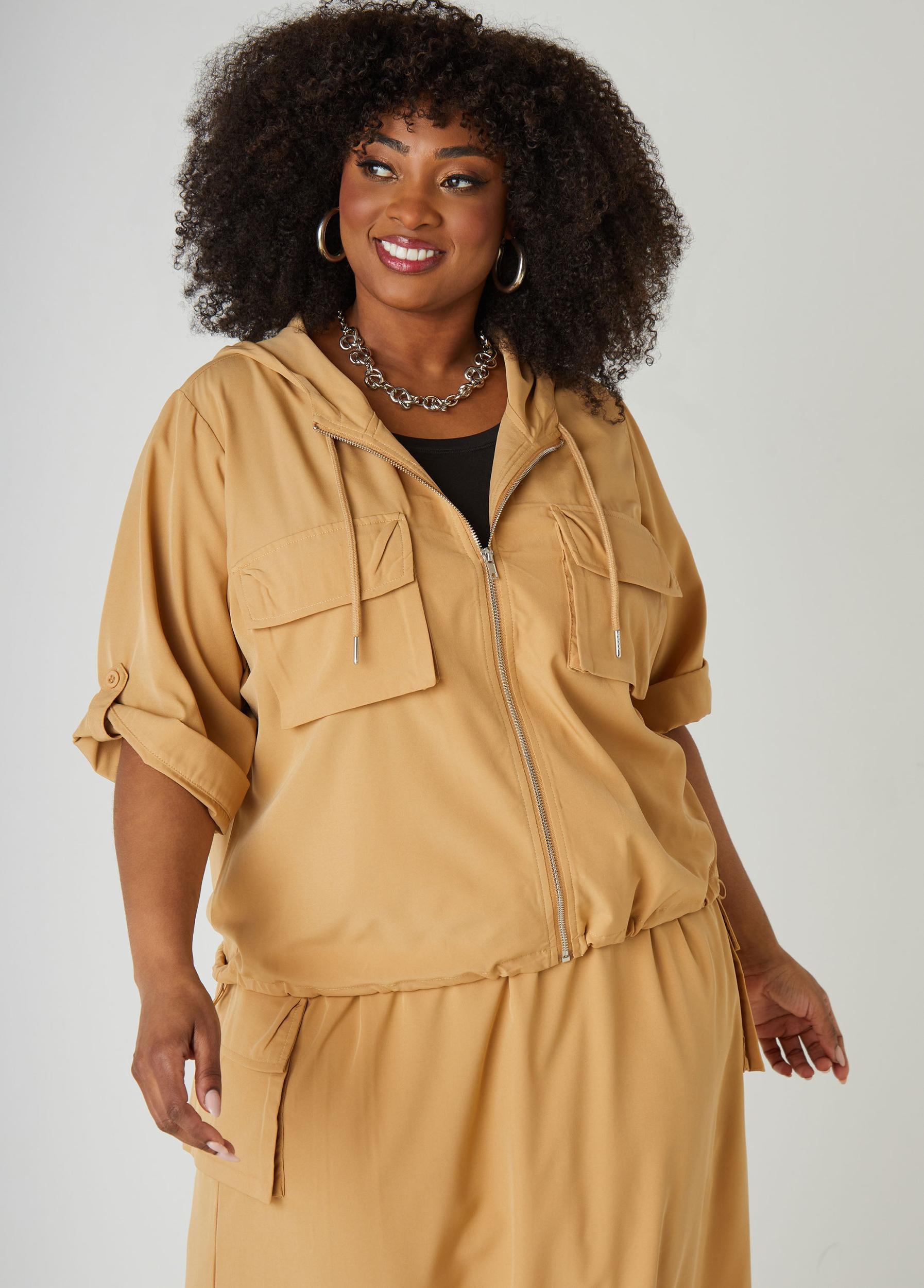 Hooded Drawstring Cargo Jacket Product Image