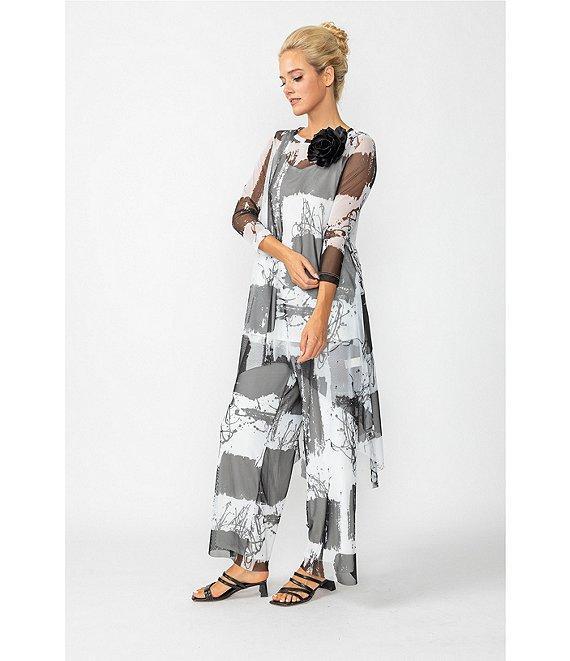 IC Collection Printed Mesh Boat Neck 3/4 Sleeve High Low Coordinating Top Product Image