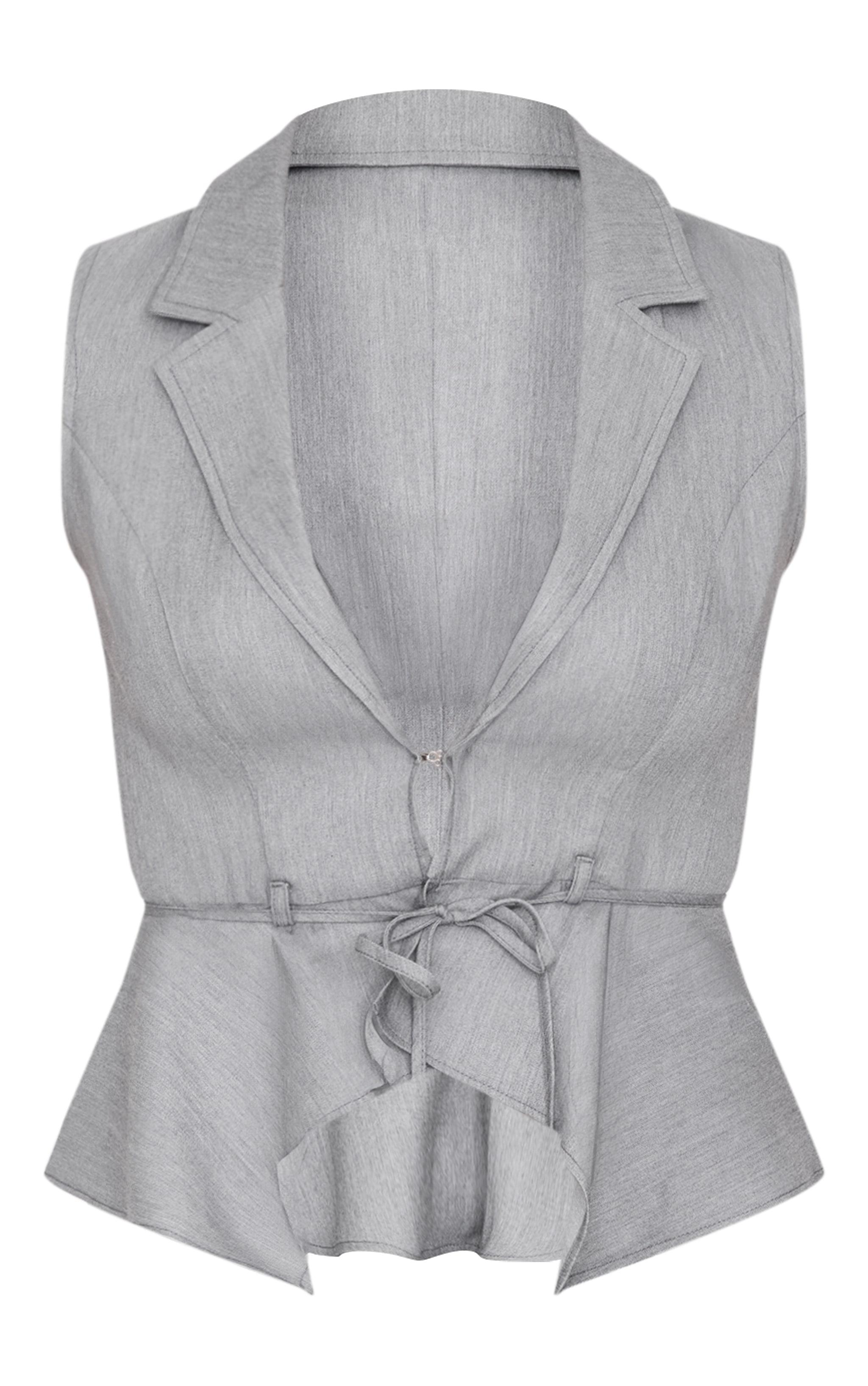 Grey Tie Cinched Waist Vest Product Image