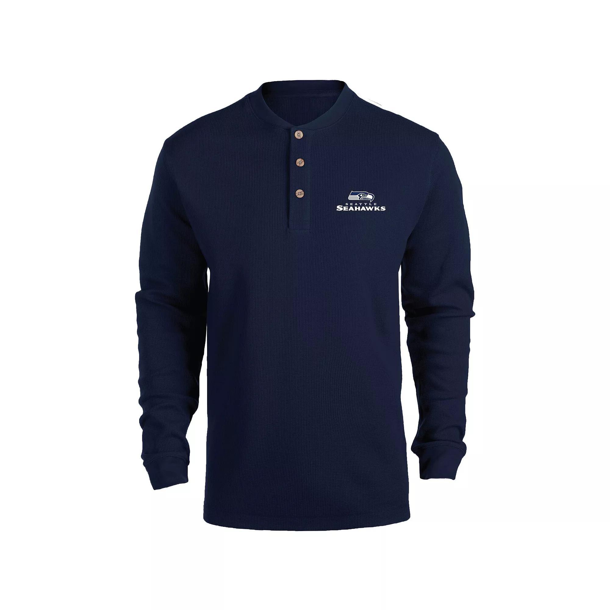 Men's Dunbrooke Navy Seattle Seahawks Logo Maverick Thermal Henley Long Sleeve T-Shirt,  Product Image
