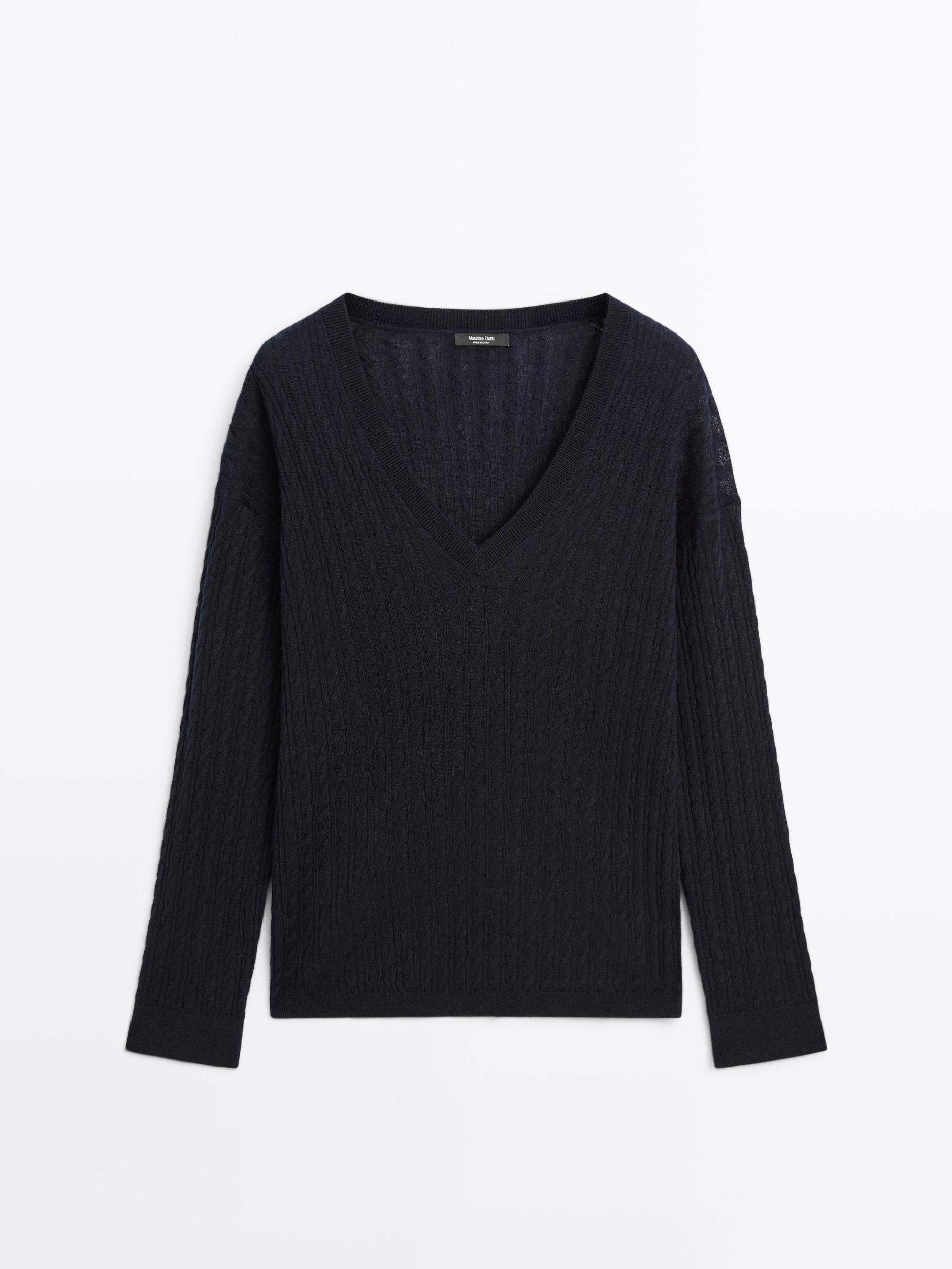 V-neck cable-knit sweater Product Image