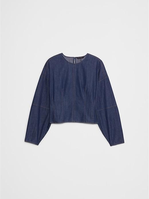 Rounded-Sleeve Denim Top Product Image