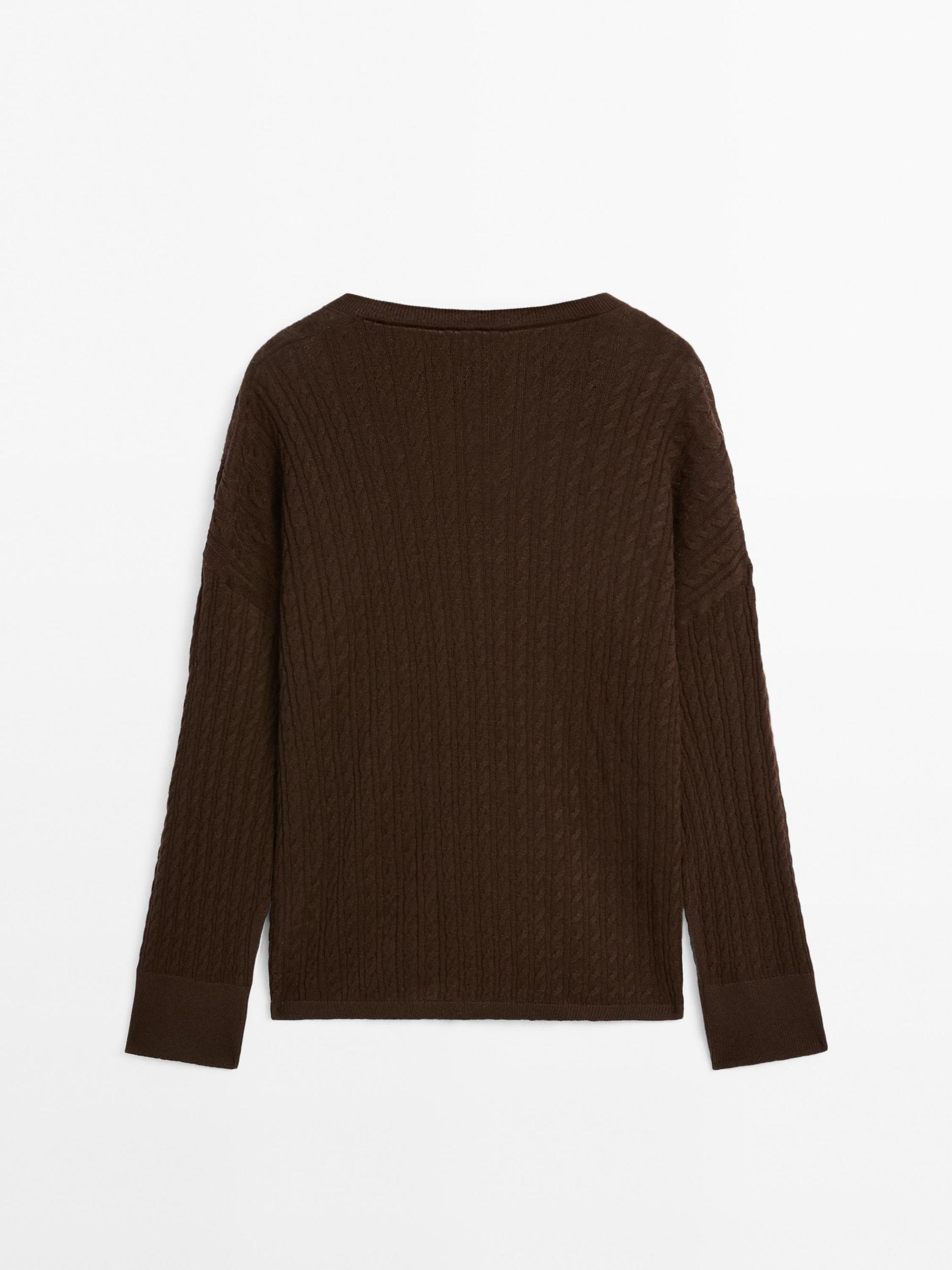 V-neck cable-knit sweater Product Image