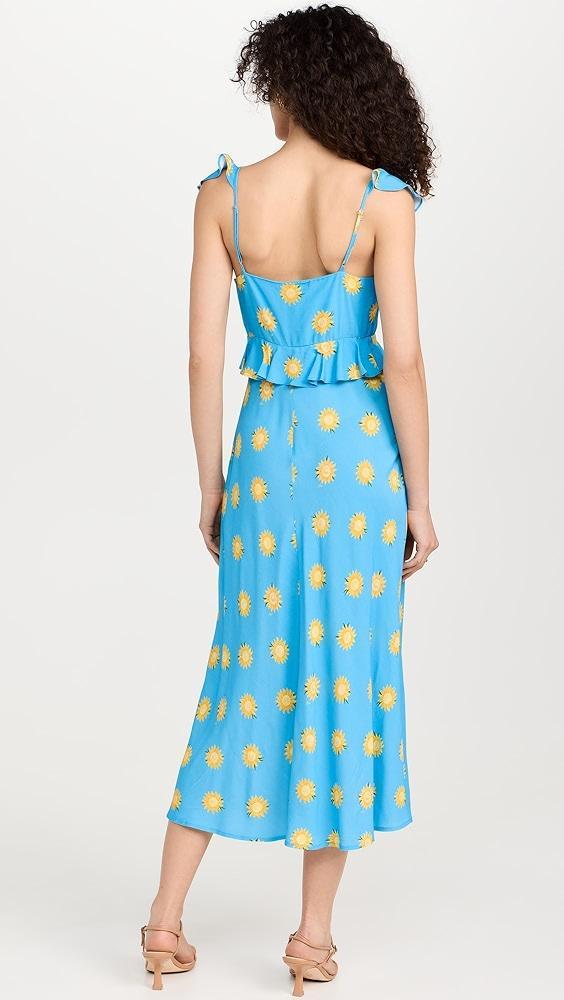 KITRI Rosemary Blue Sunflower Print Midi Dress | Shopbop Product Image