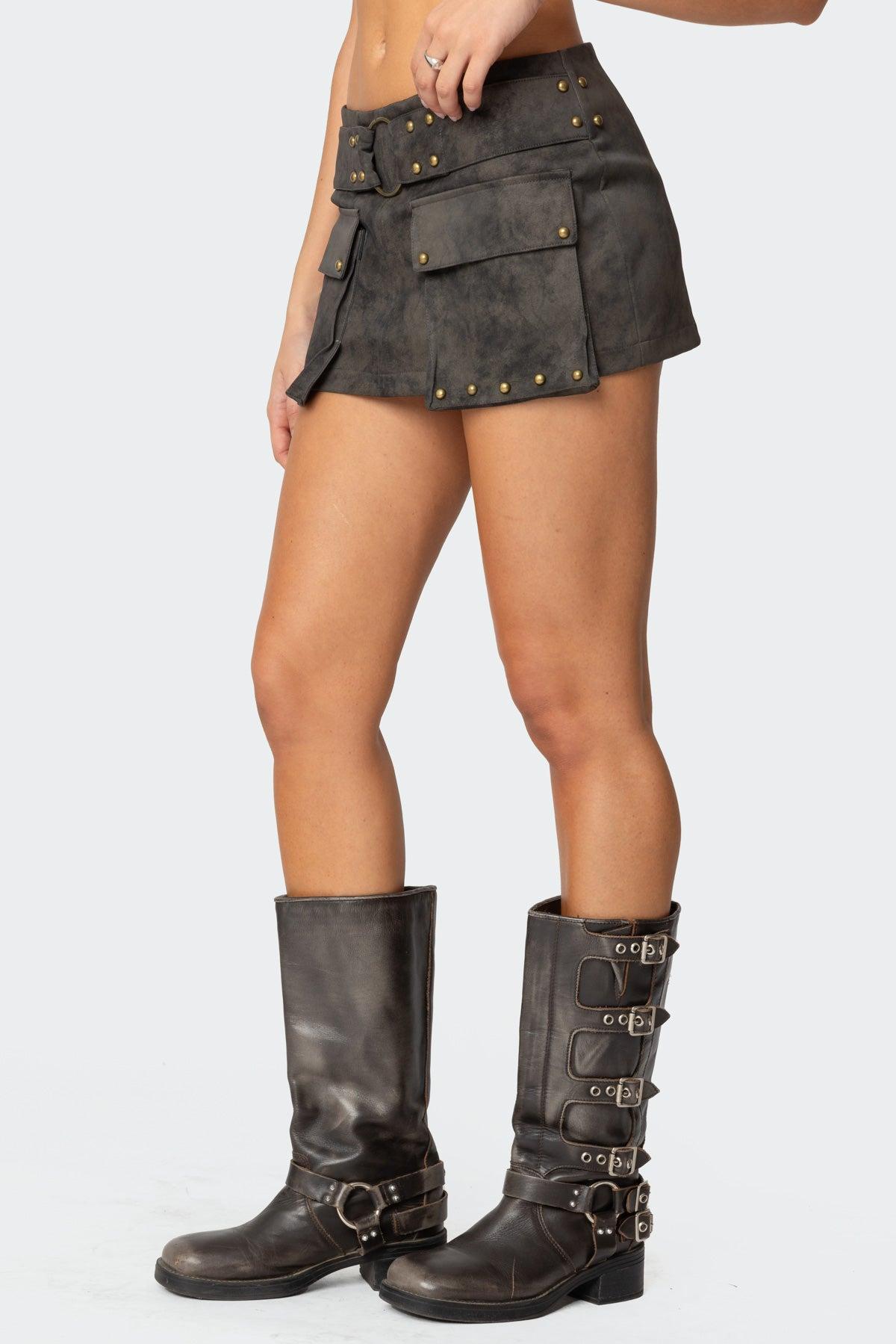 Marge Studded Faux Leather Mini Skort Product Image