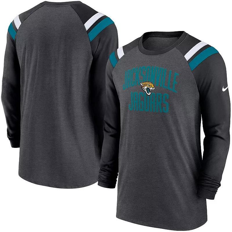 Mens Nike Heathered Charcoal/Red Tampa Bay Buccaneers Tri-Blend Raglan Athletic Long Sleeve Fashion T-Shirt Product Image