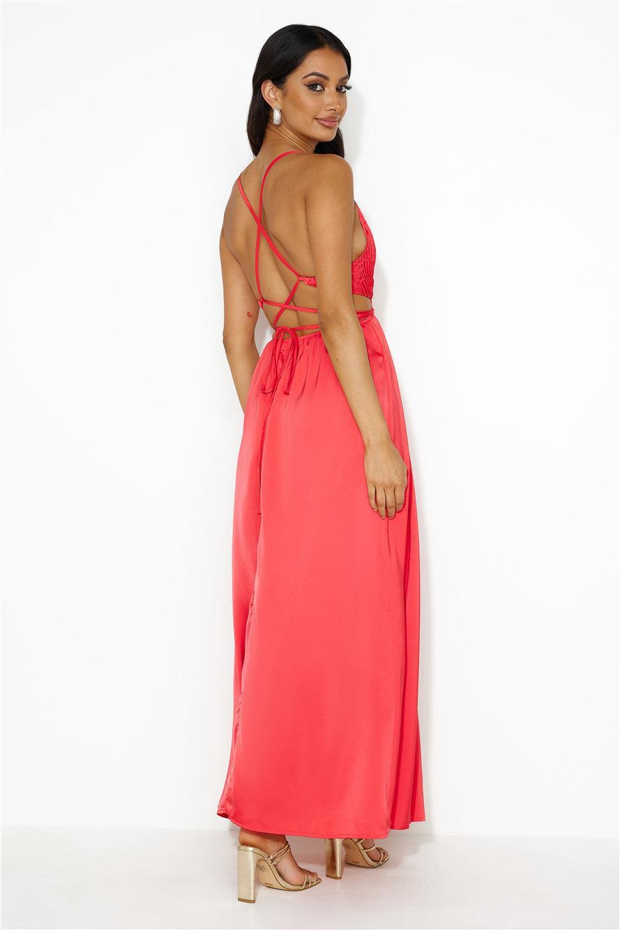 Capture Attention Satin Maxi Dress Red Product Image