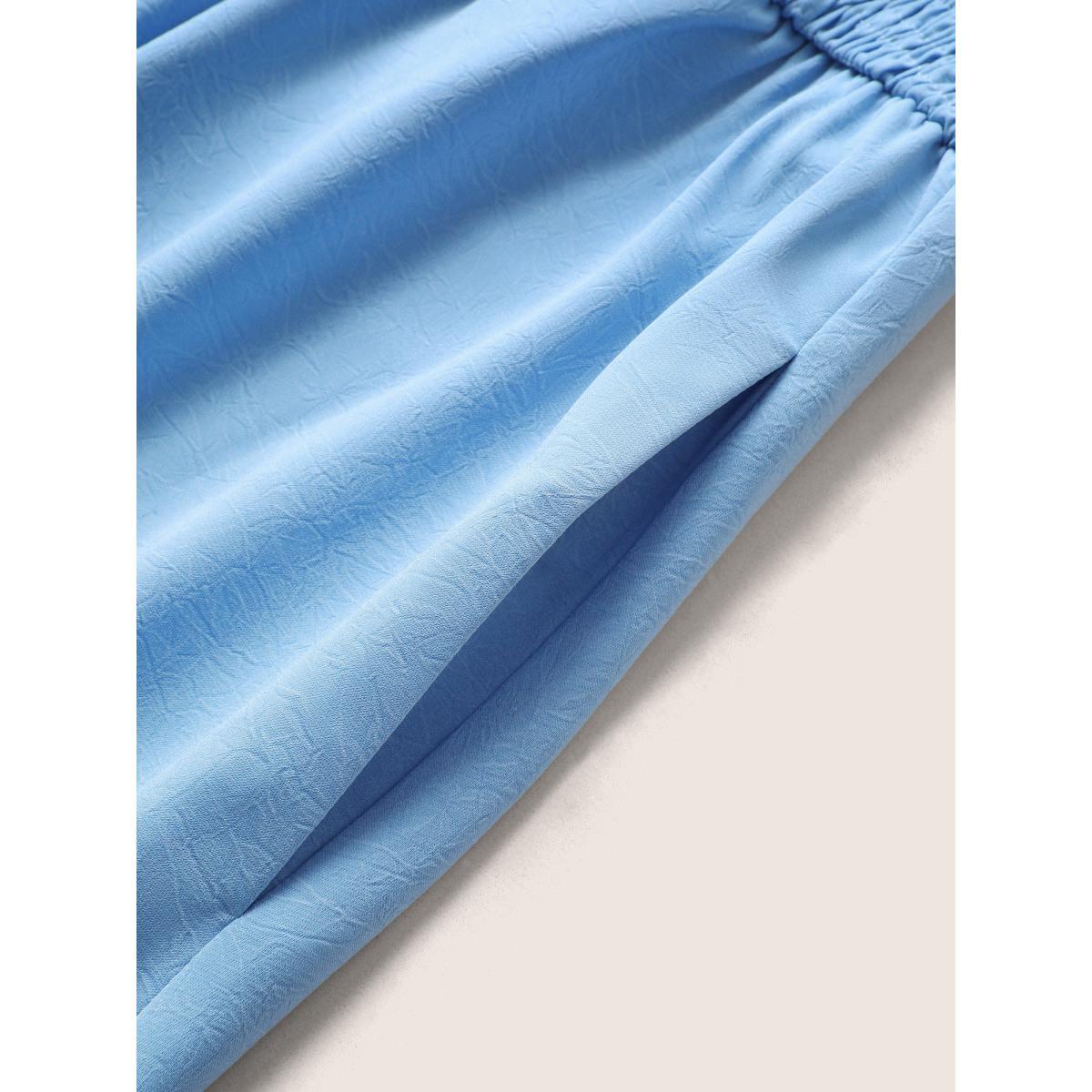 Plus Size Square Neck Solid Ruffles Shirred Dress LightBlue Women Elegant Shirred Square Neck Cap Sleeve Curvy BloomChic 18-20/2X Product Image