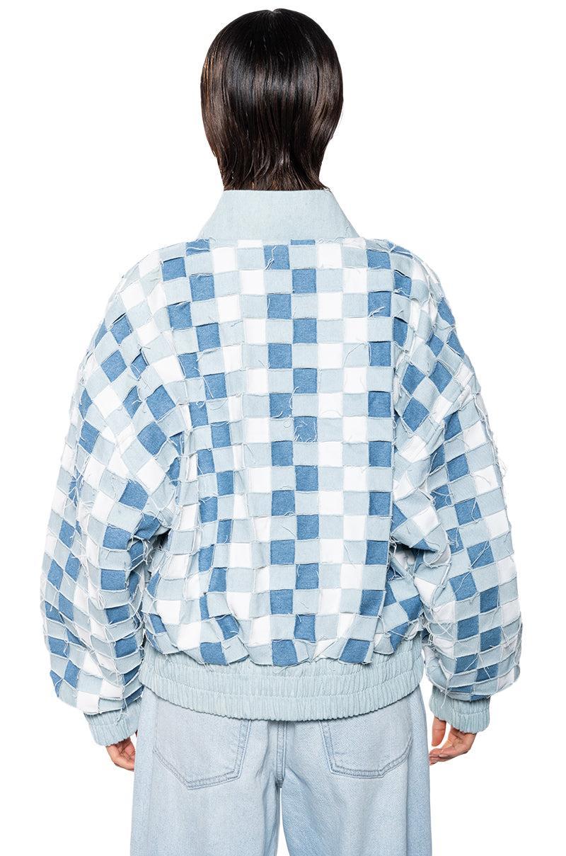 HAND WEAVE DISTRESSED DENIM BOMBER Product Image