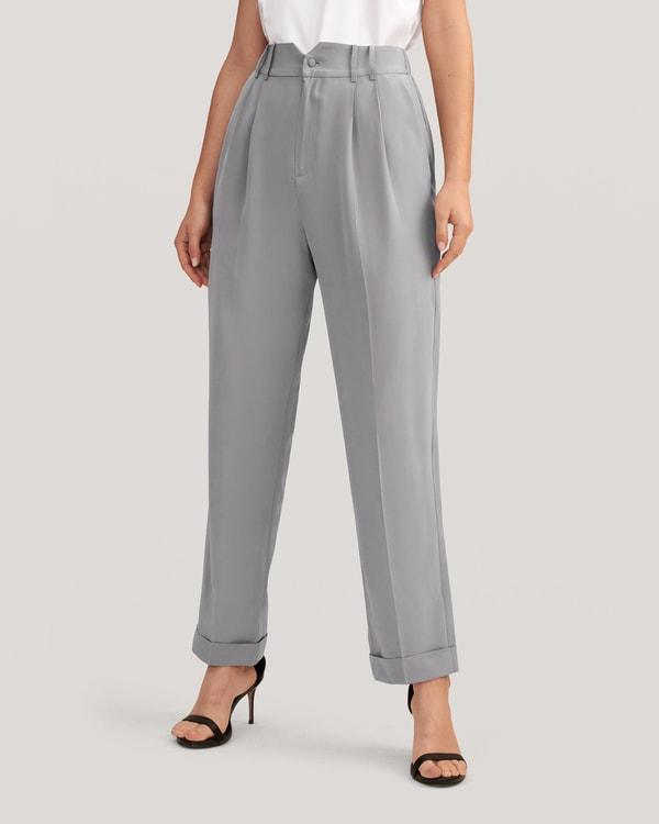 Tucked Tapered Silk Pants Product Image