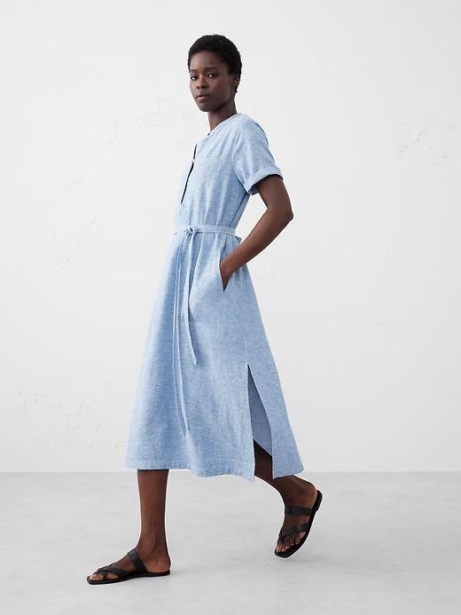 Linen-Blend Utility Midi Shift Dress Product Image