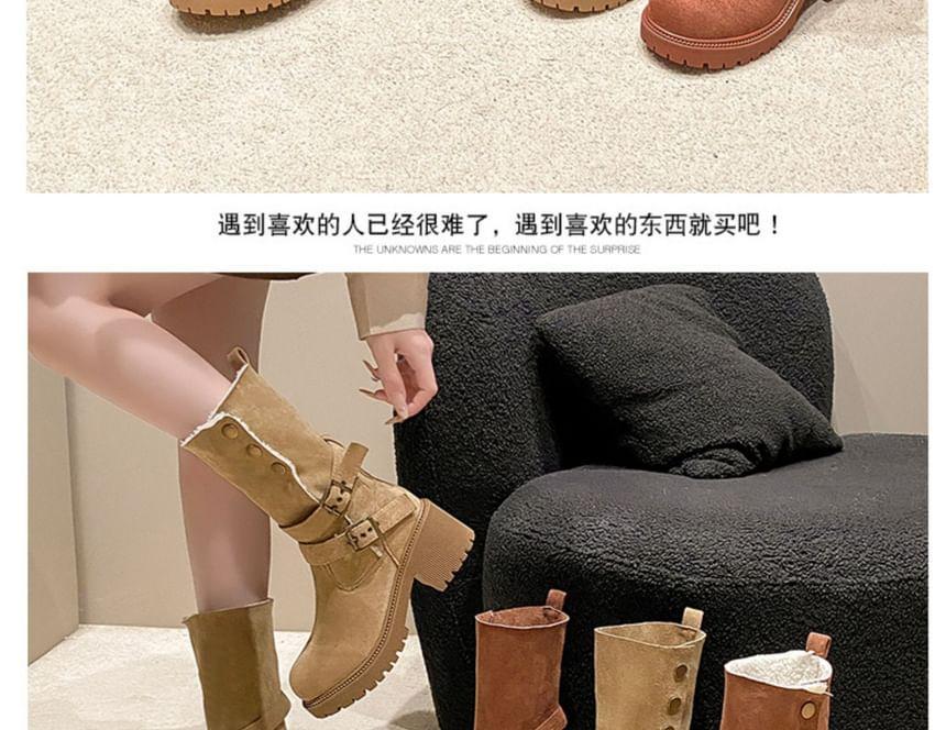 Faux Leather Buckled Platform Mid Calf Boots Product Image