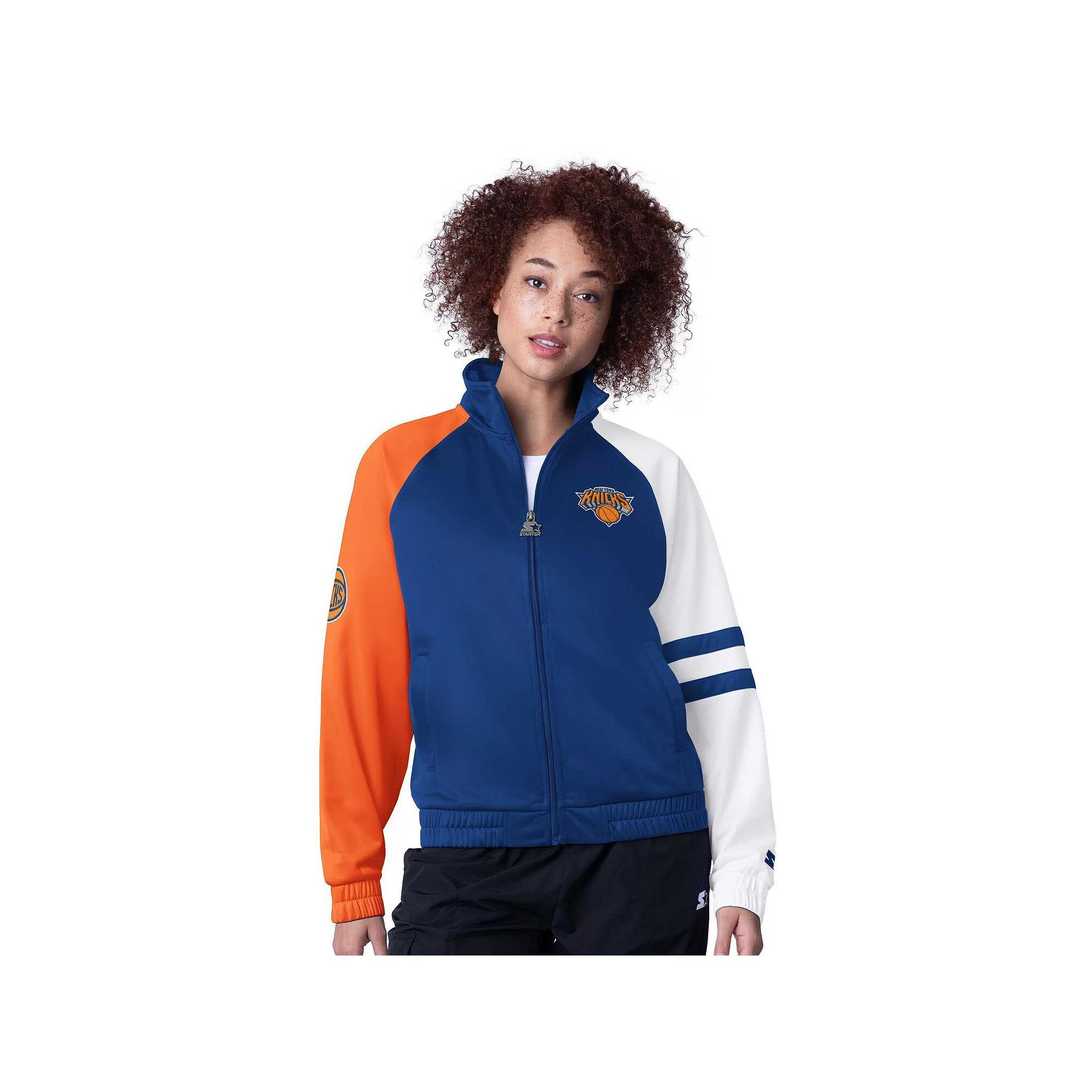 Women's Starter Blue New York Knicks Line Up Dolman Raglan Full-Zip Track Jacket, Size: Small Product Image