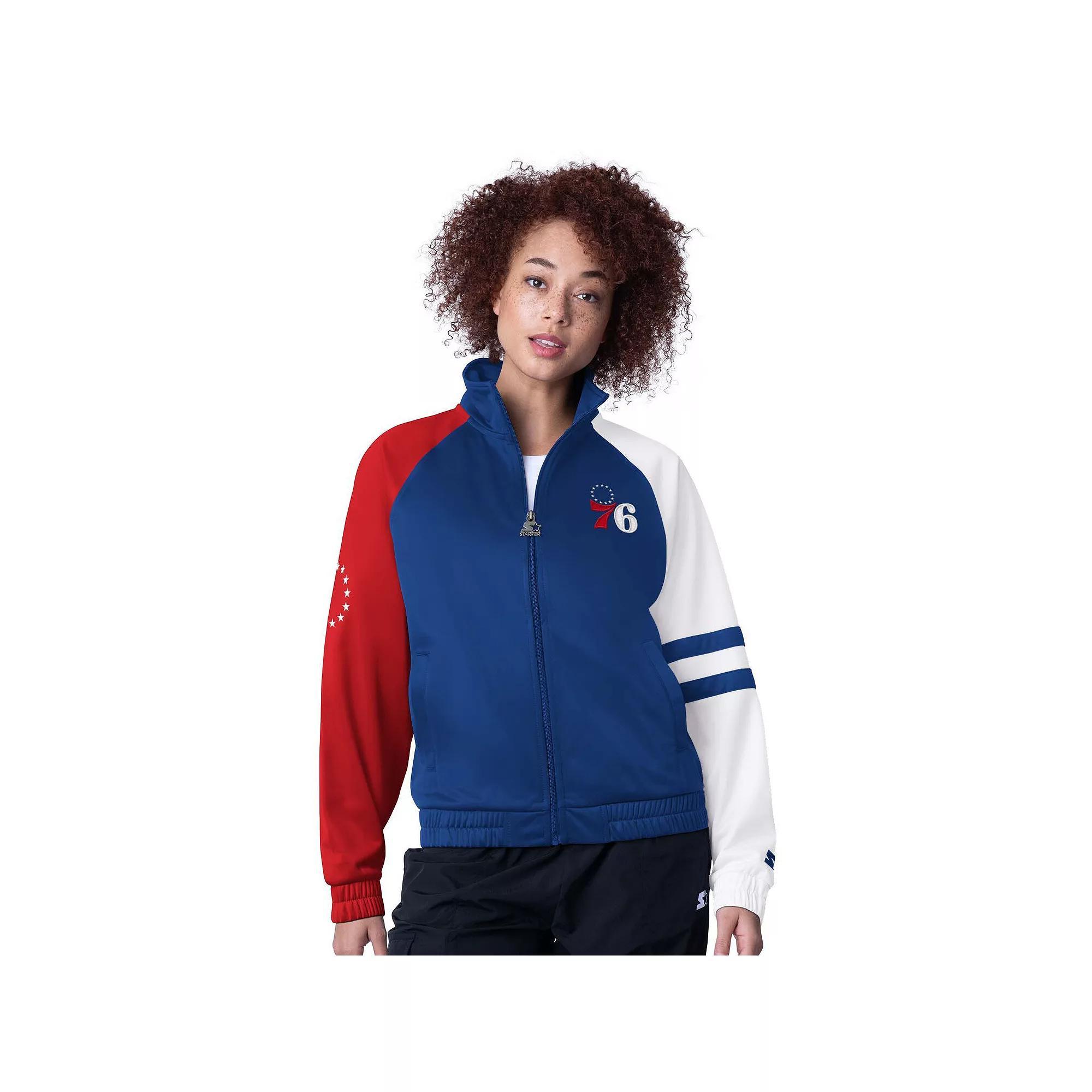 Women's Starter Royal Philadelphia 76ers Line Up Dolman Raglan Full-Zip Track Jacket,  Product Image