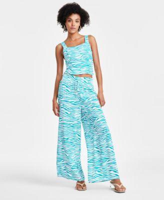 Bar Iii Womens Pleated Wide-Leg Smocked-Waist Pants, Created for Macys Product Image