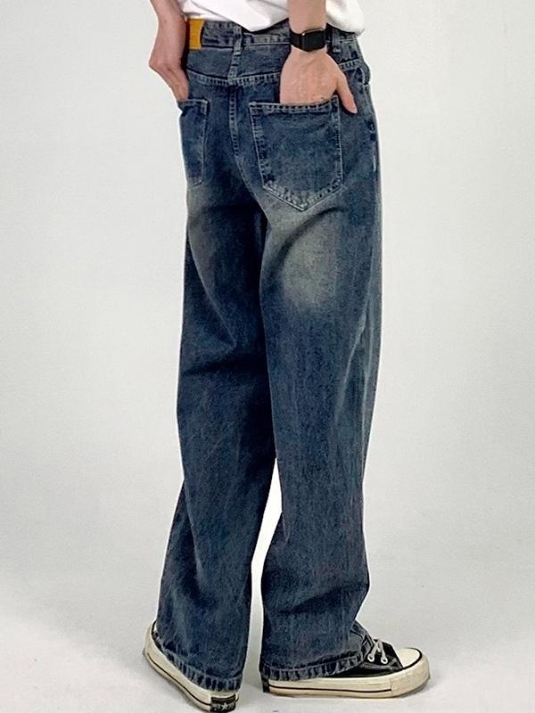 Men's Versatile Vintage Blue High Rise Loose Jeans Product Image