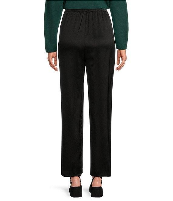 Eileen Fisher Striated Silk Satin Straight Leg Pull-On Ankle Pants Product Image