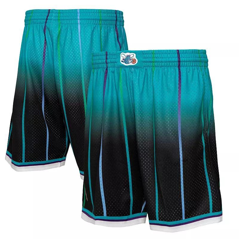 Men's Mitchell & Ness Teal/Black Charlotte Hornets 1995/96 Hardwood Classics Fadeaway Reload 3.0 Swingman Shorts, Size: Medium, Chr Blue Product Image