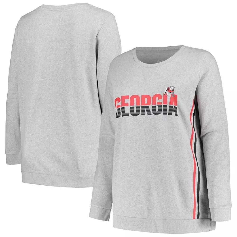 Women's Profile Heather Gray Georgia Bulldogs Plus Size Side Stripe Fleece Pullover Sweatshirt, Size: 1XL, Grey Product Image