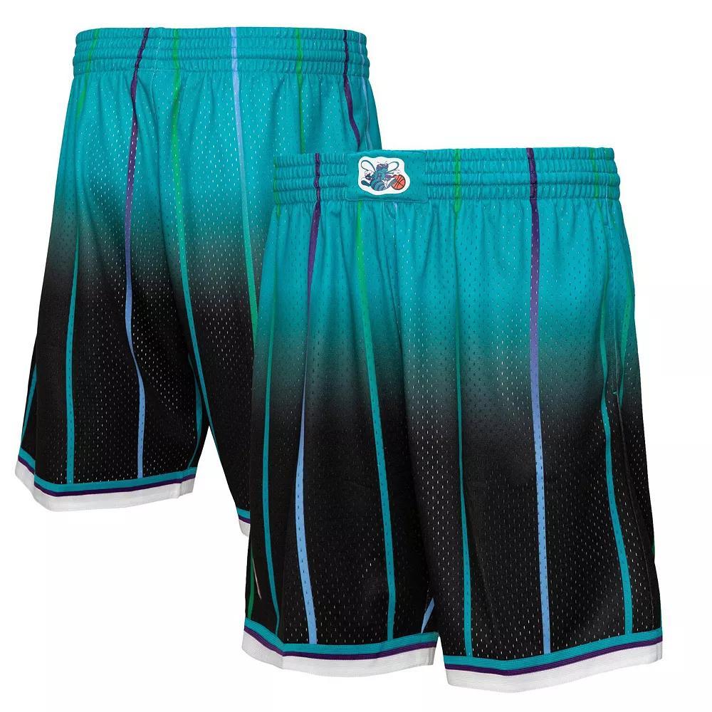 Men's Mitchell & Ness Teal/Black Charlotte Hornets 1995/96 Hardwood Classics Fadeaway Reload 3.0 Swingman Shorts, Size: Medium, Chr Blue Product Image