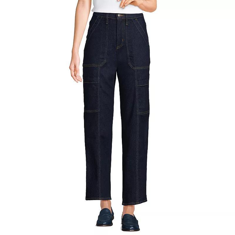 Womens Lands End High-Rise Utility Cargo Ankle Jeans Blue Tide Blue Product Image