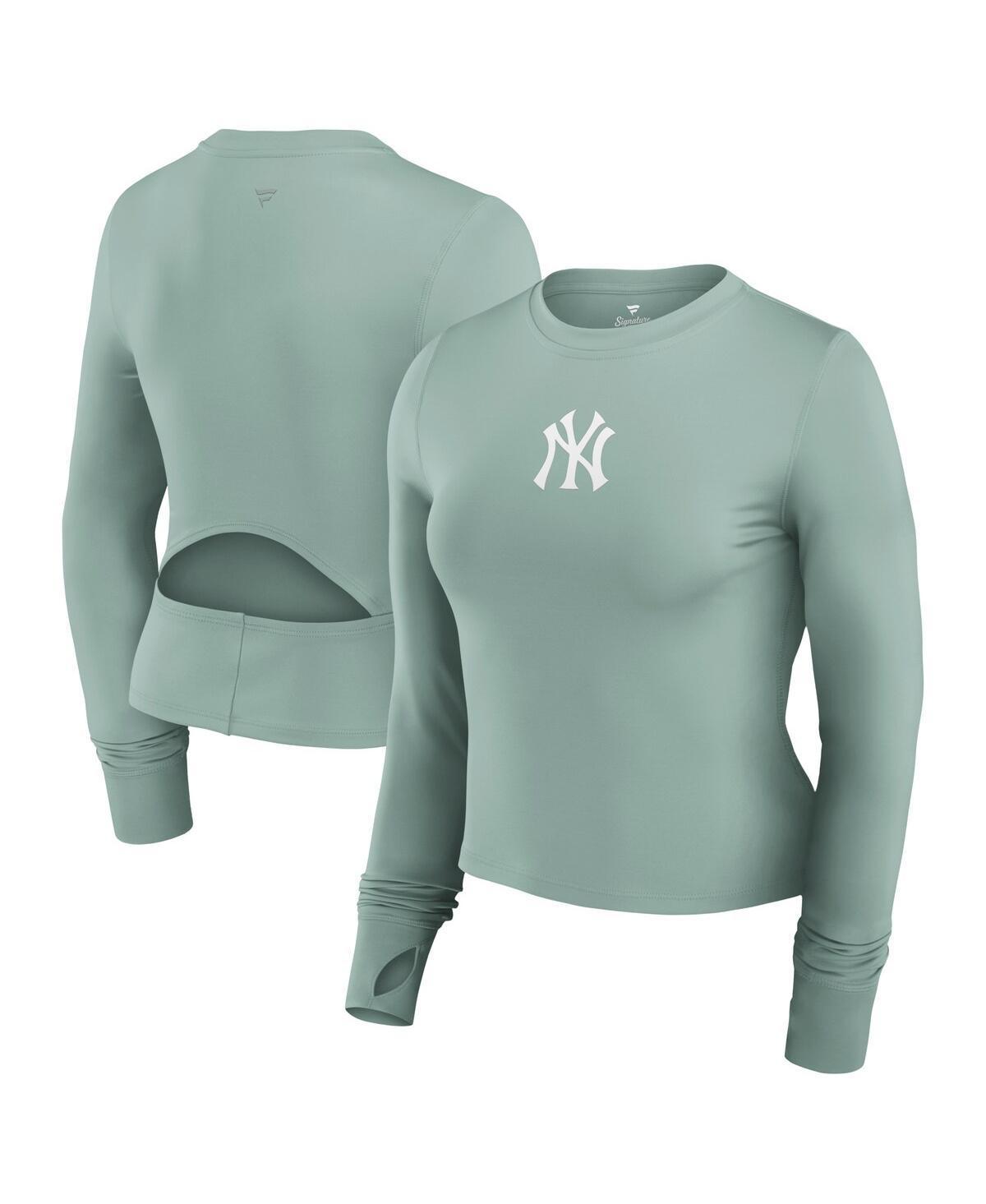 Fanatics Womens Green New York Yankees Studio Fitted Long Sleeve Gym Top Product Image