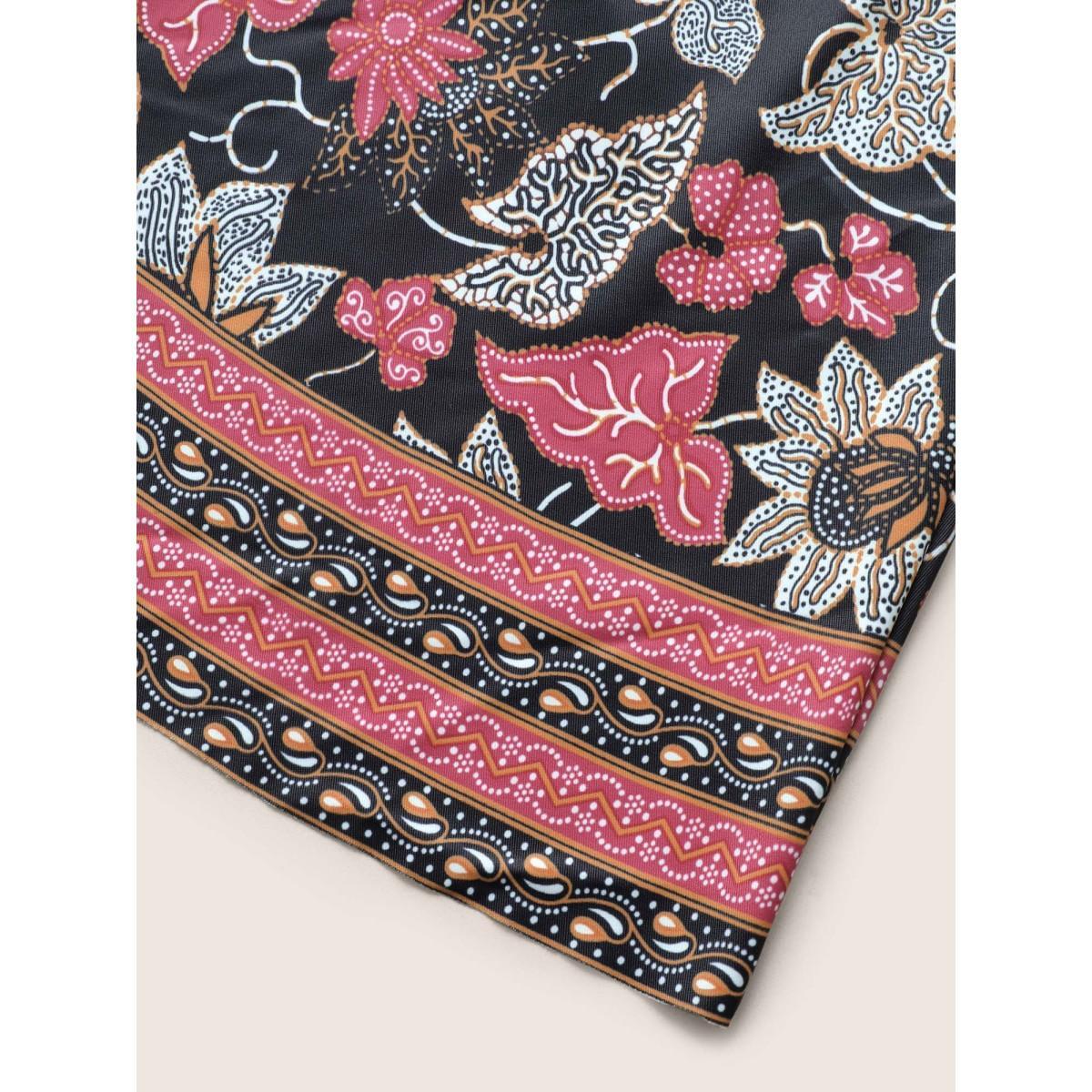 Plus Size Bandana Print Overlap Collar Swim Dress Women's Swimwear Black Beach Bodycon V-neck High stretch Curve Swim Dresses BloomChic 10/M Product Image