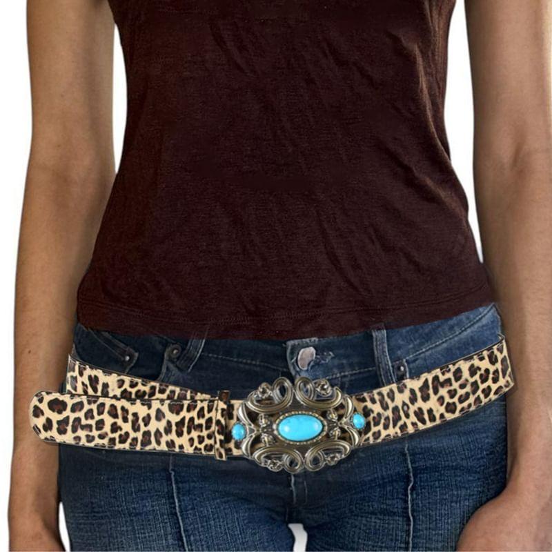 Buckled Leopard Print PU Belt Product Image