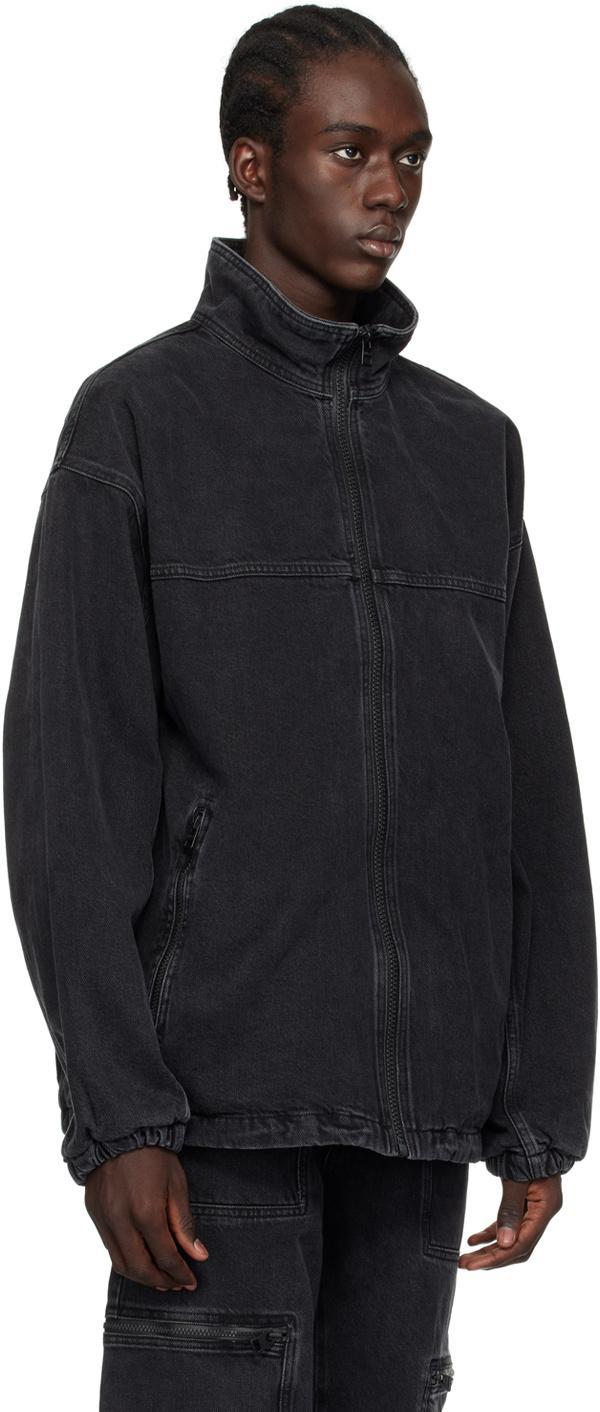 HUGO BOSS Zippered Stand-collar Denim Coat In Black Product Image