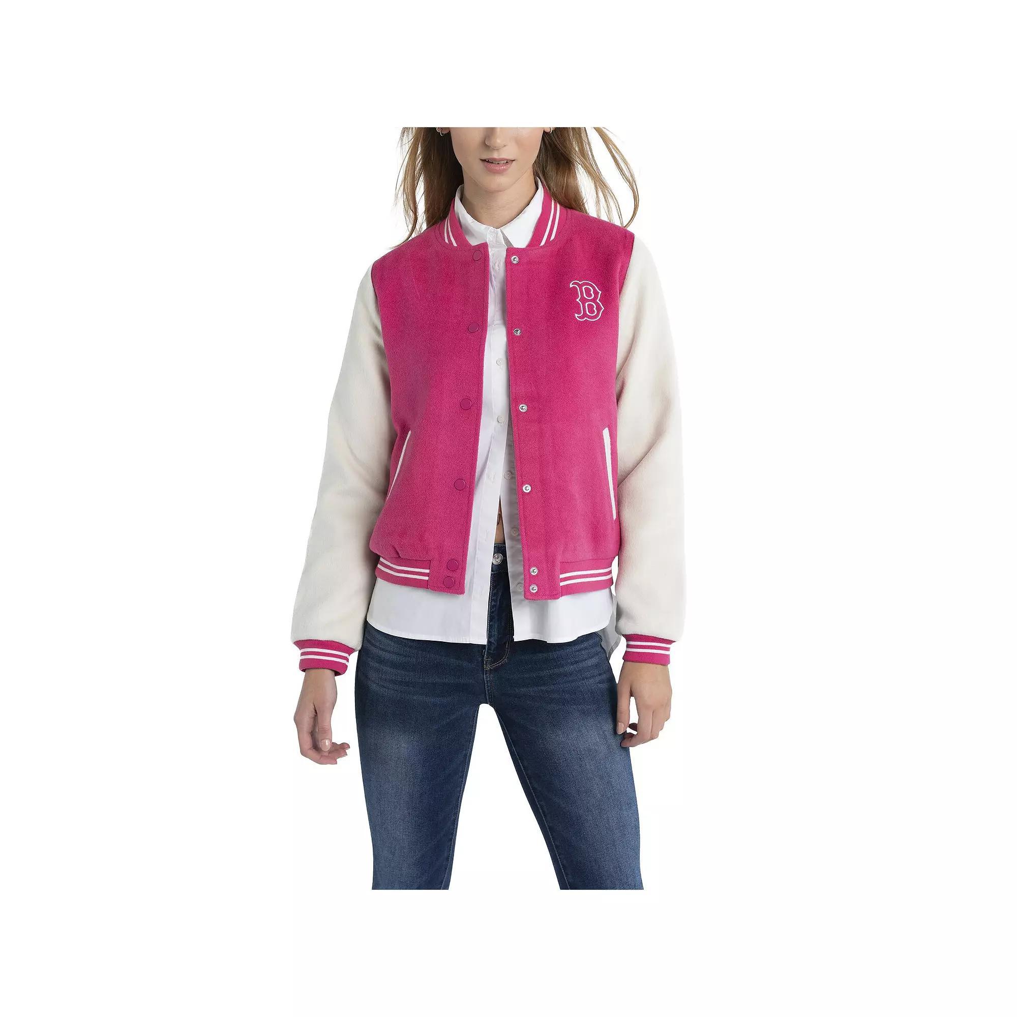 Women's Lusso Pink Boston Red Sox Priya Full-Snap Varsity Jacket,  Product Image
