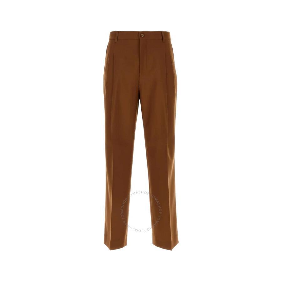 BURBERRY Pleated Wool Trousers With Belt Loops In Brown Product Image