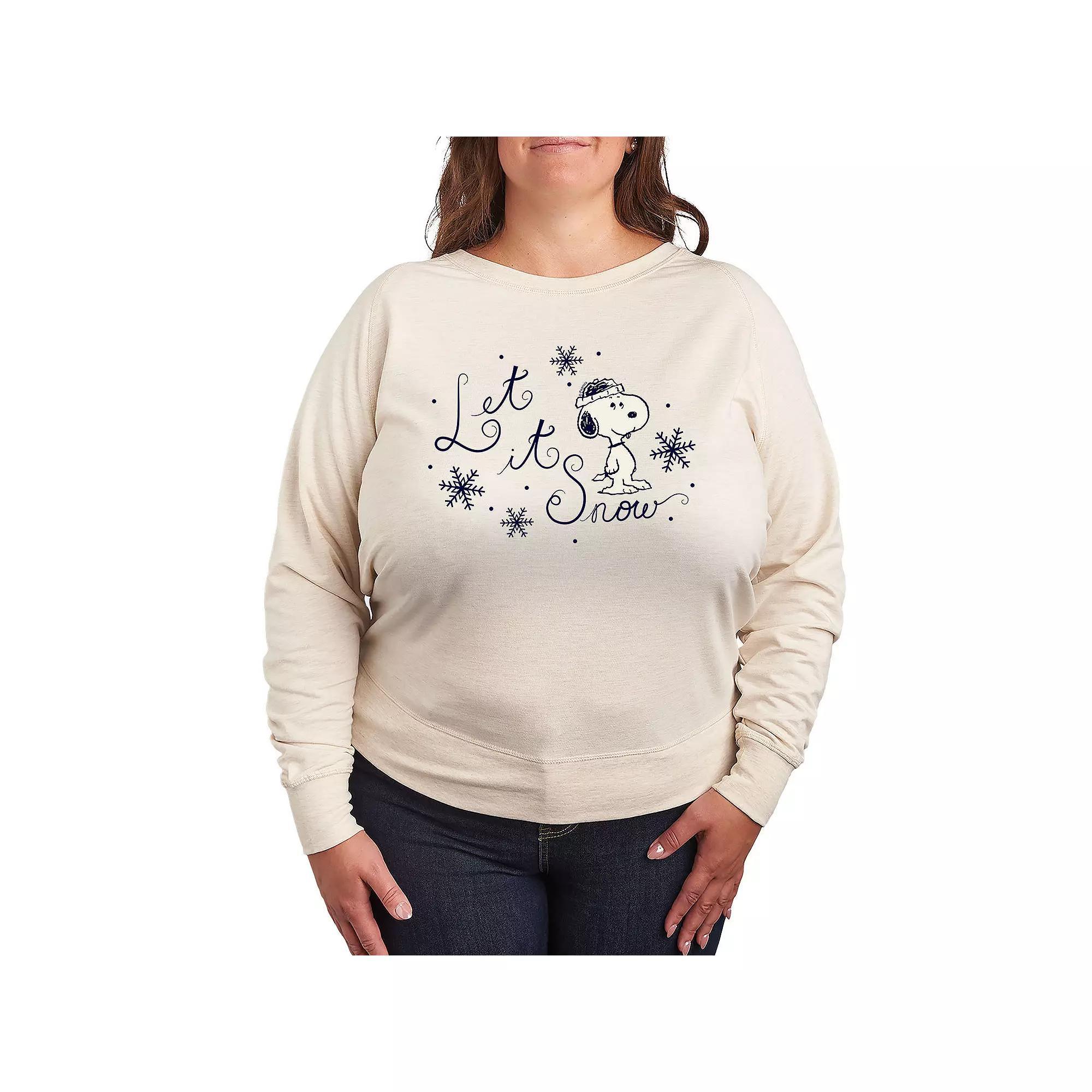 Plus Size Peanuts Snoopy Let It Snow French Terry Long Sleeve Tee, Women's, Size: 2XL, Beige Product Image