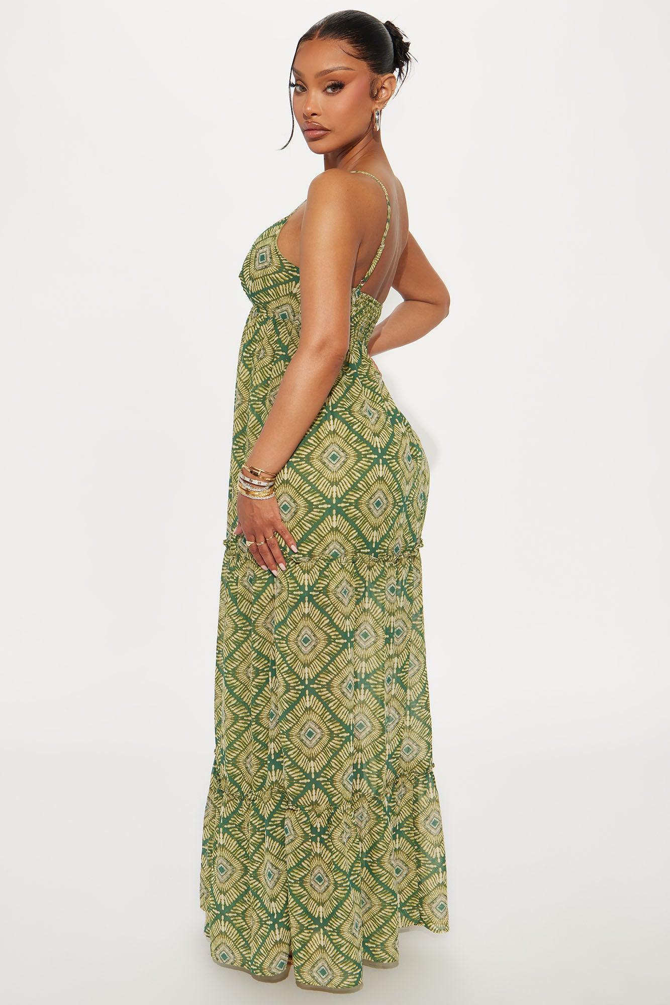 Camryn Chiffon Flowy Maxi Dress - Green/combo Product Image