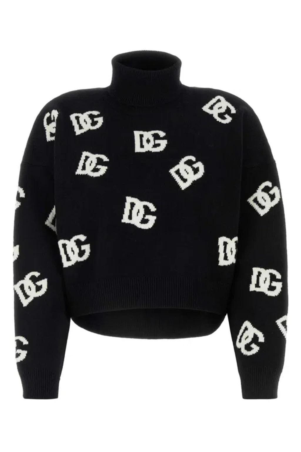 DOLCE & GABBANA Cropped Virgin Wool Sweater With Iconic Logo Design And Elegant Turtleneck In Multicolor Product Image