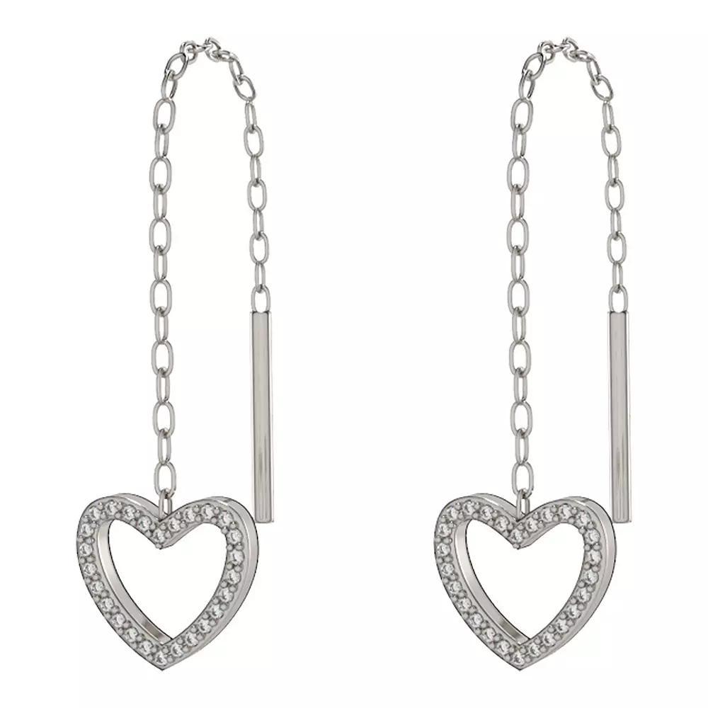 Sterling Silver Diamond Heart Drop Earrings, Women's Product Image