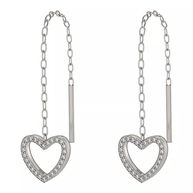 Sterling Silver Diamond Heart Drop Earrings, Women's Product Image